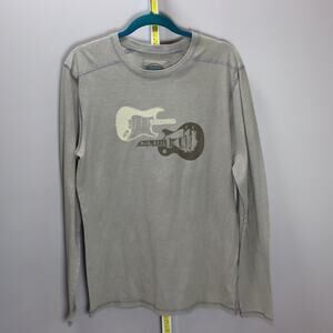 Life Is Good Vintage Long Sleeve Tee Mens M Guitar Graphic Shirt Gray Music Top